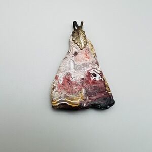 Hand Carved Stone Pendant Leaf Detail Natural Agate Freeform Earth Tone